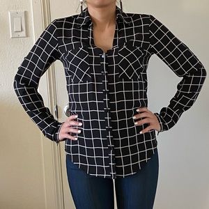 Express Checkered Long Sleeve Blouse